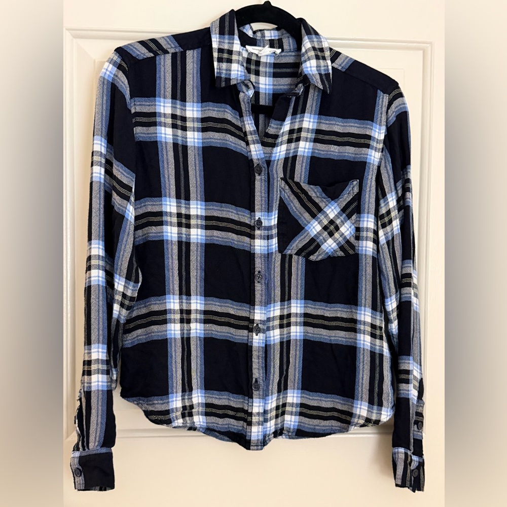 Beach Lunch Lounge Blue Plaid Button-Up Shirt Size XS